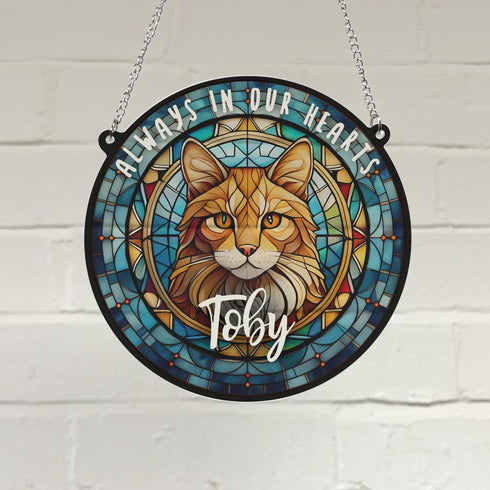 Cat Ginger Memorial Stained Glass Effect Suncatcher